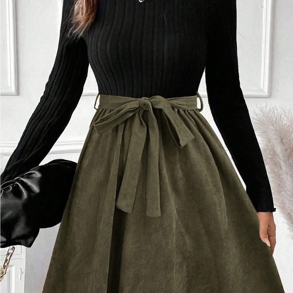 Thread & Supply Dresses & Skirts - One Piece Thread & Supply Black Ribbed Top with Olive Green Skirt